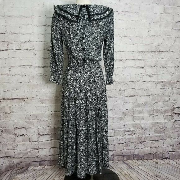 VTG 80s Nancy Johnson Black White Floral Print - Picture 7 of 9